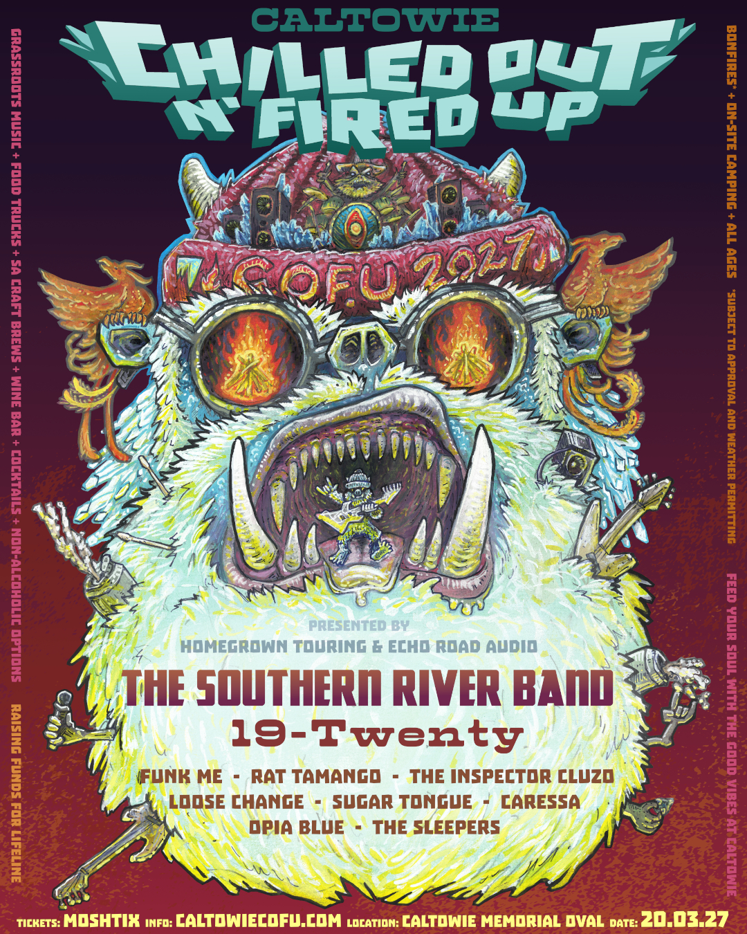 Caltowie Chilled Out N' Fired Up 2027 poster featuring headliners The Southern River Band and 19-Twenty.